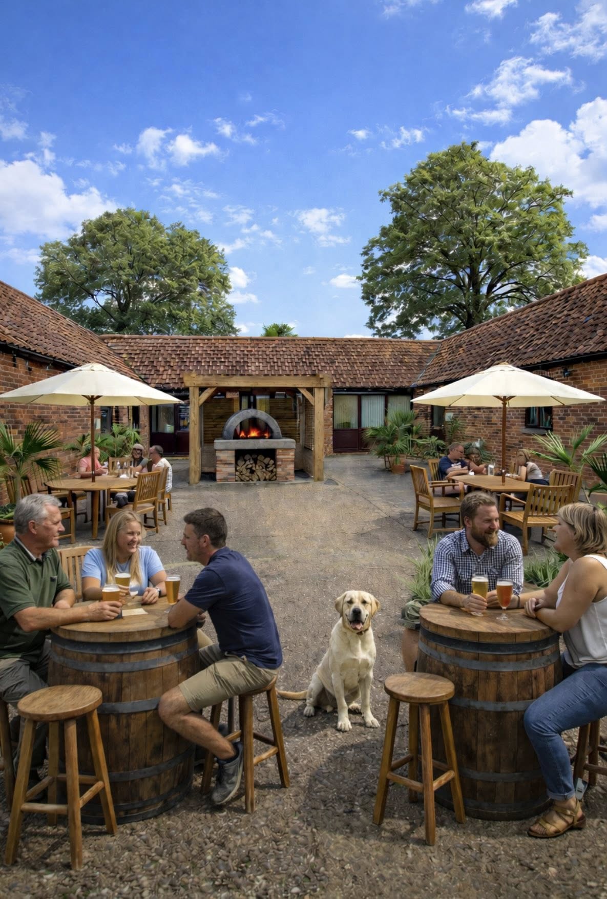 The Grange outdoor courtyard with pizza oven
