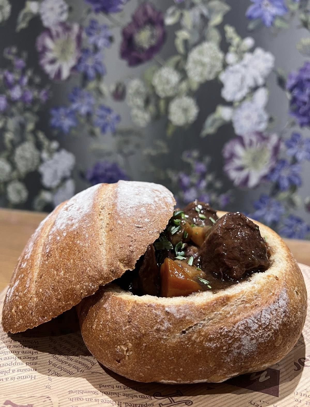 Hearty bread bowl stew at Bar 52